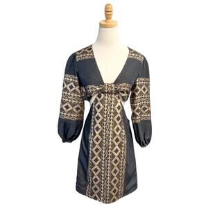 NEW LACE women's open back cutout mini dress in black gold